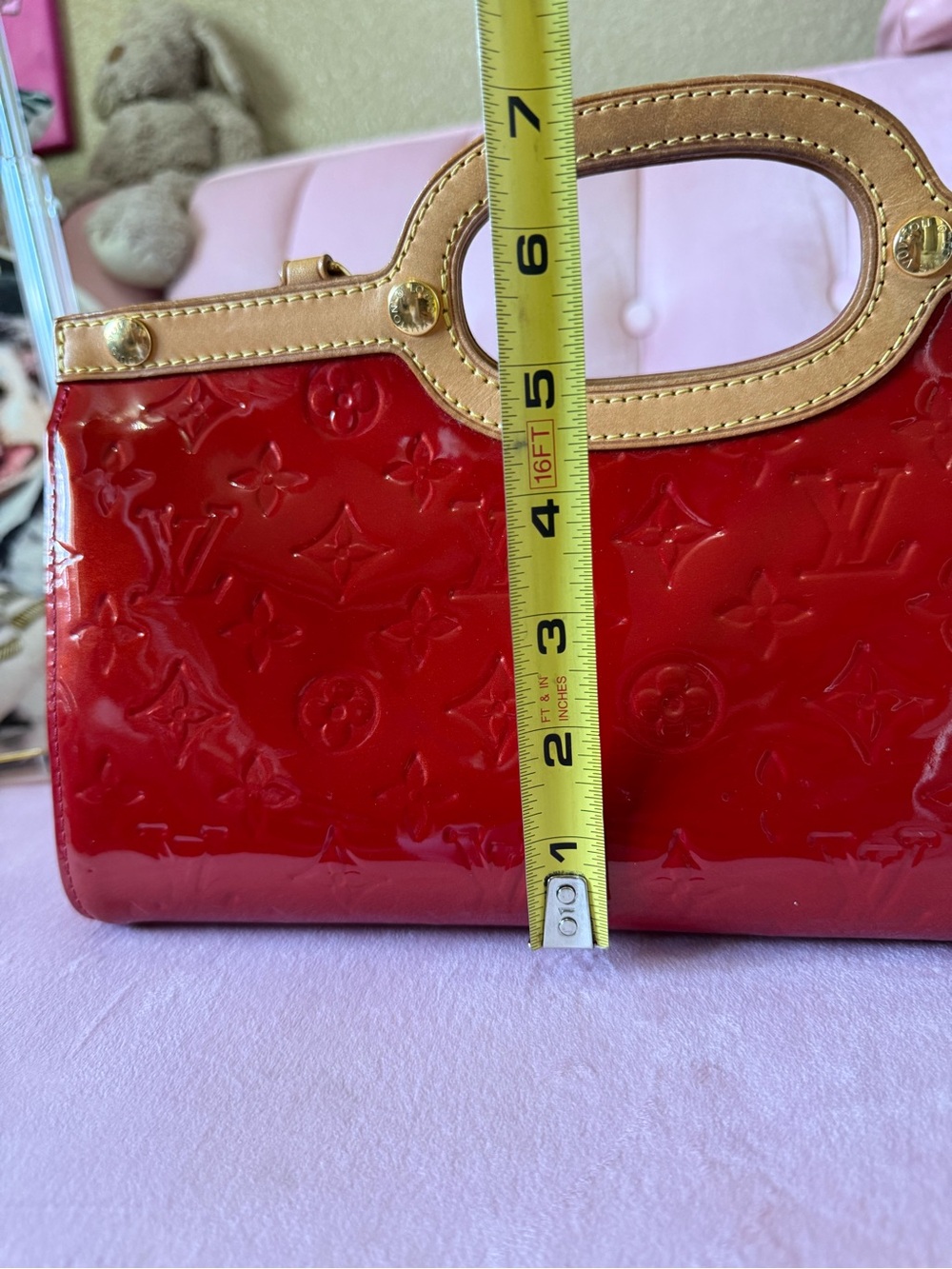 💯Auth! Louis Vuitton Roxbury Red Vernis Leather w Vachetta Trim & Gold Hardware - Picture 9 of 16